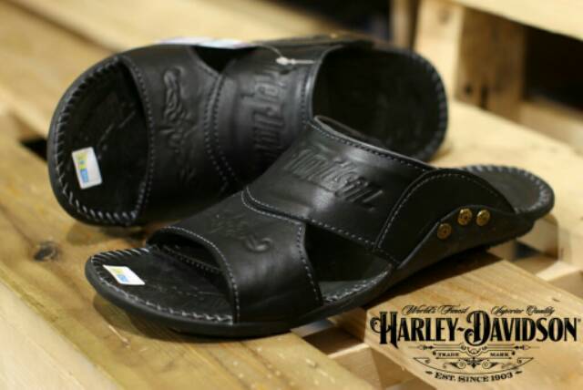 (COD) SUPER PROMO ! SANDAL SLOP KULIT ASLI HARLEY-DAVIDSON IMPORT