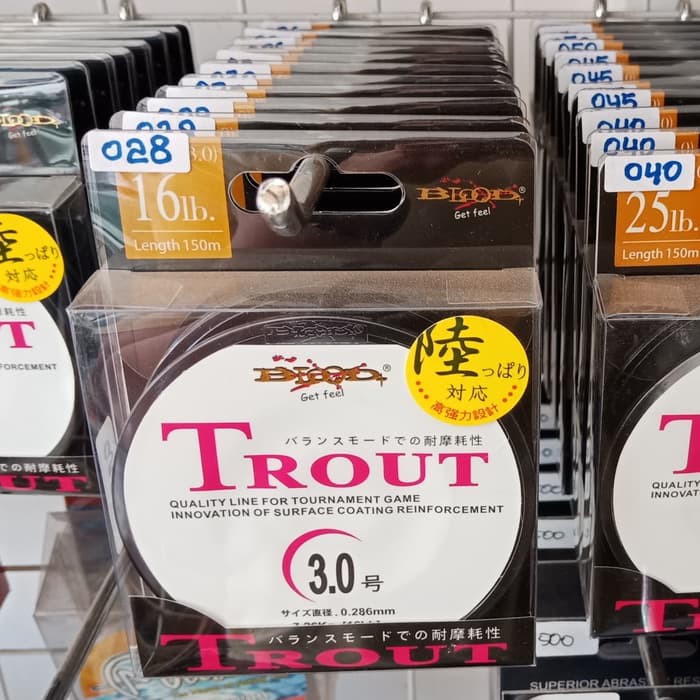 Senar Pancing Kuat Blood Trout 150 m Putih Bening Original