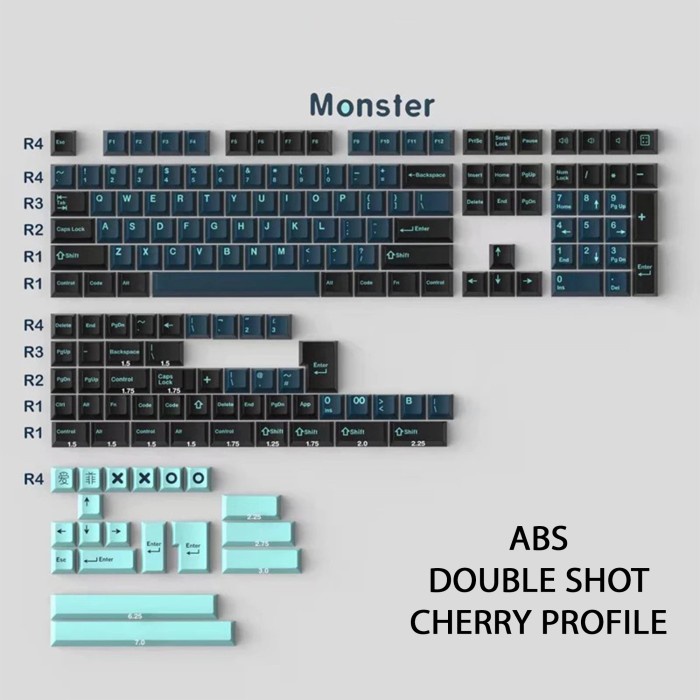 KEYCAPS ABS MONSTER CHERRY PROFILE DOUBLE SHOT MECHANICAL KEYBOARD