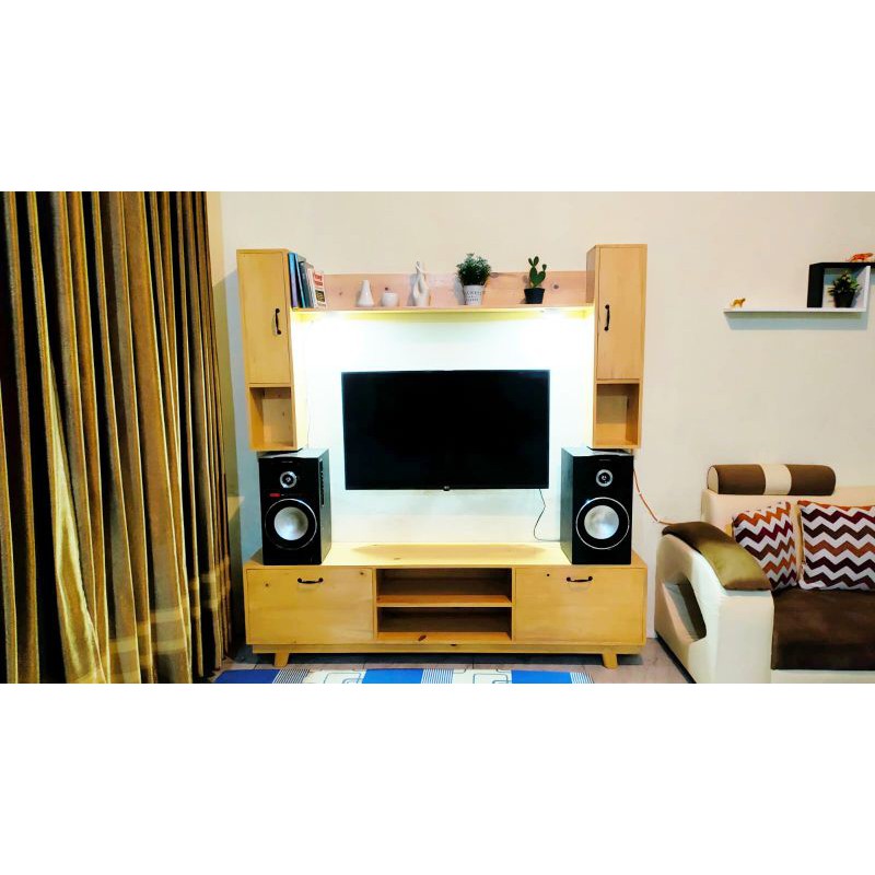 Meja Rak Kabinet TV Minimalis Kayu Pinus