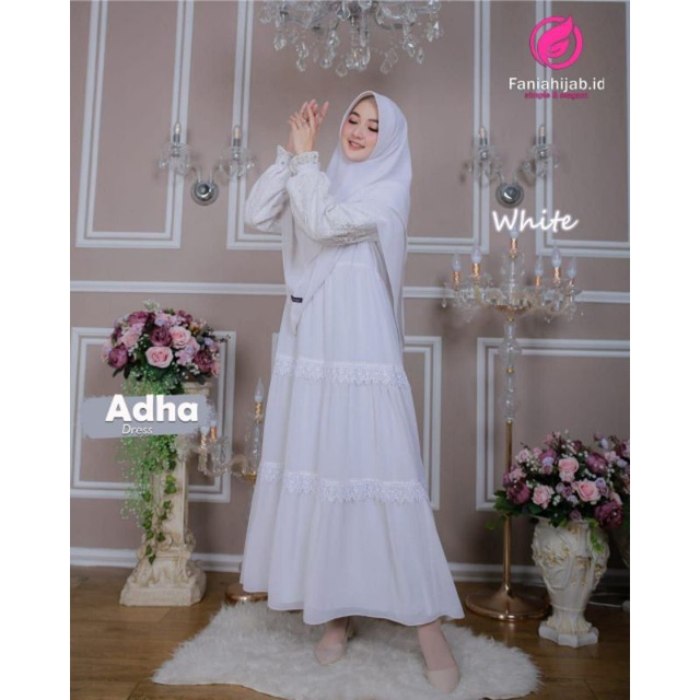 GAMIS CERUTY PUTIH/ ADHA DRESS/ GAMIS ORIGINAL FANIA HIJAB