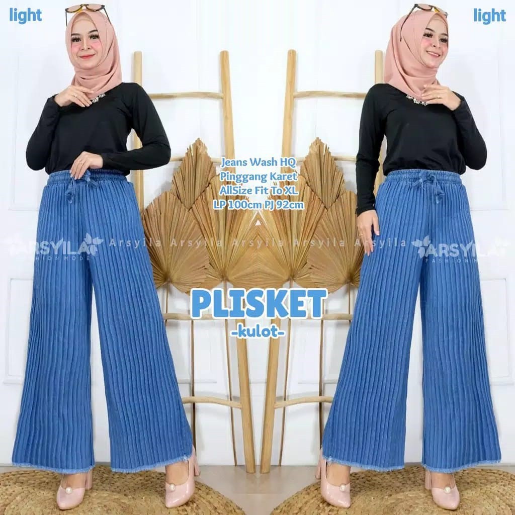KULOT PLISKET JEANS PREMIUM DARK DAN LIGHT KEKINIAN MURAH GBM