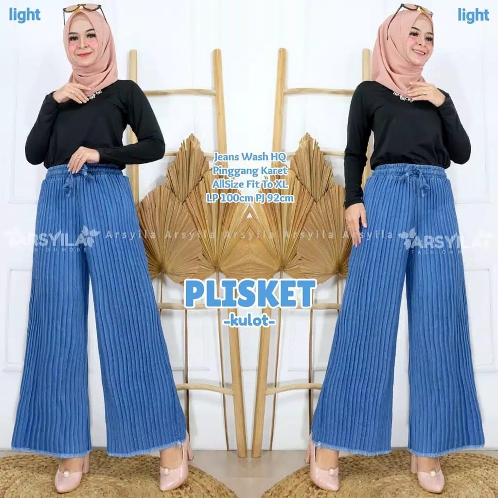 KULOT PLISKET JEANS PREMIUM DARK DAN LIGHT KEKINIAN MURAH BR