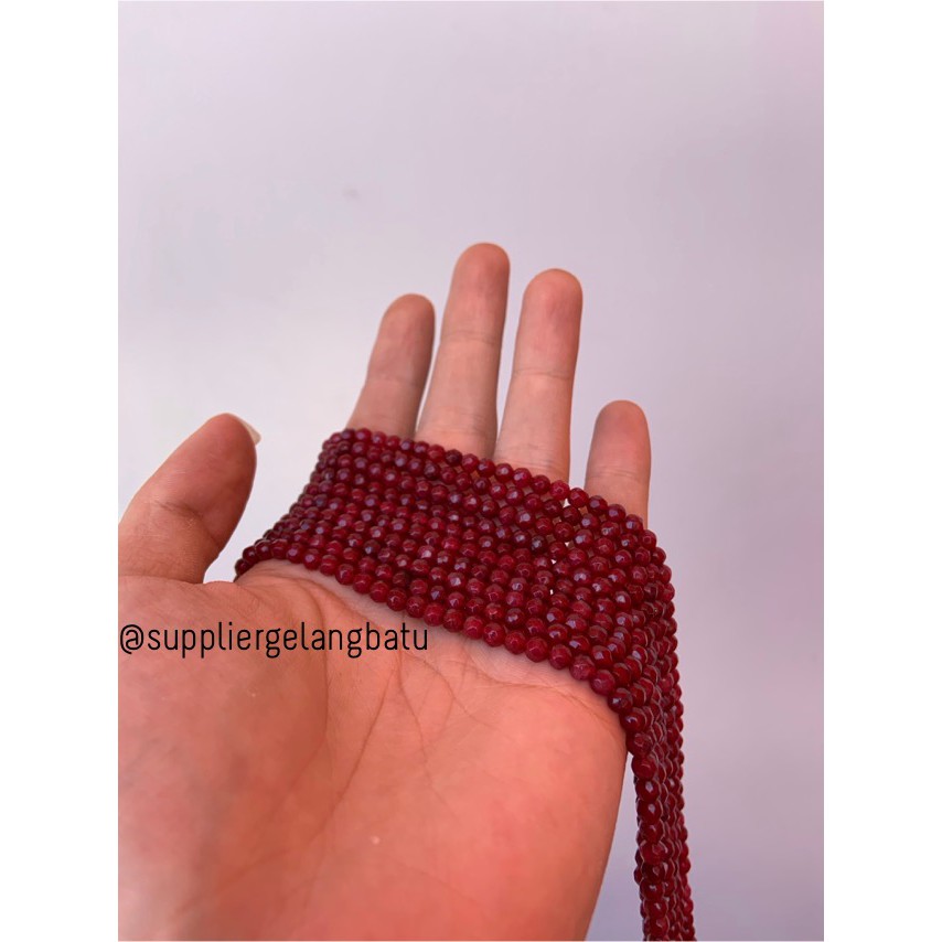 Batu red coral FACET 4mm CUTTING merah gelang kalung bahan premium