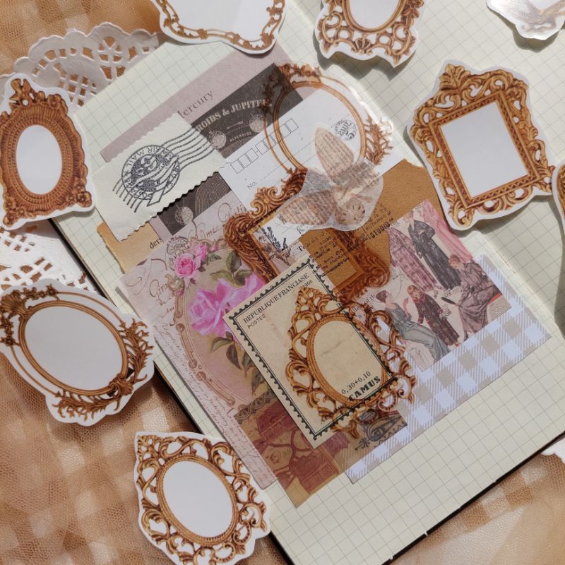 

10pcs gold frame transparan sticker bingkai untuk journaling scrapbook bujo