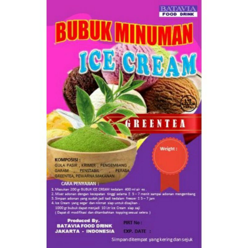 

Bubuk Hard Soft Ice Cream 1KG Rasa Green Tea / Bubuk Es Krim / Bubuk Ice Cream Murah / Bubuk Soft Ice Cream / Bubuk Hard Ice Cream / Bahan Ice Cream /Bubuk Es Cream / Bubuk Es Krim / Tepung Es Krim / Bubuk Ice Cream Cone / Bubuk Ice Cream Premium