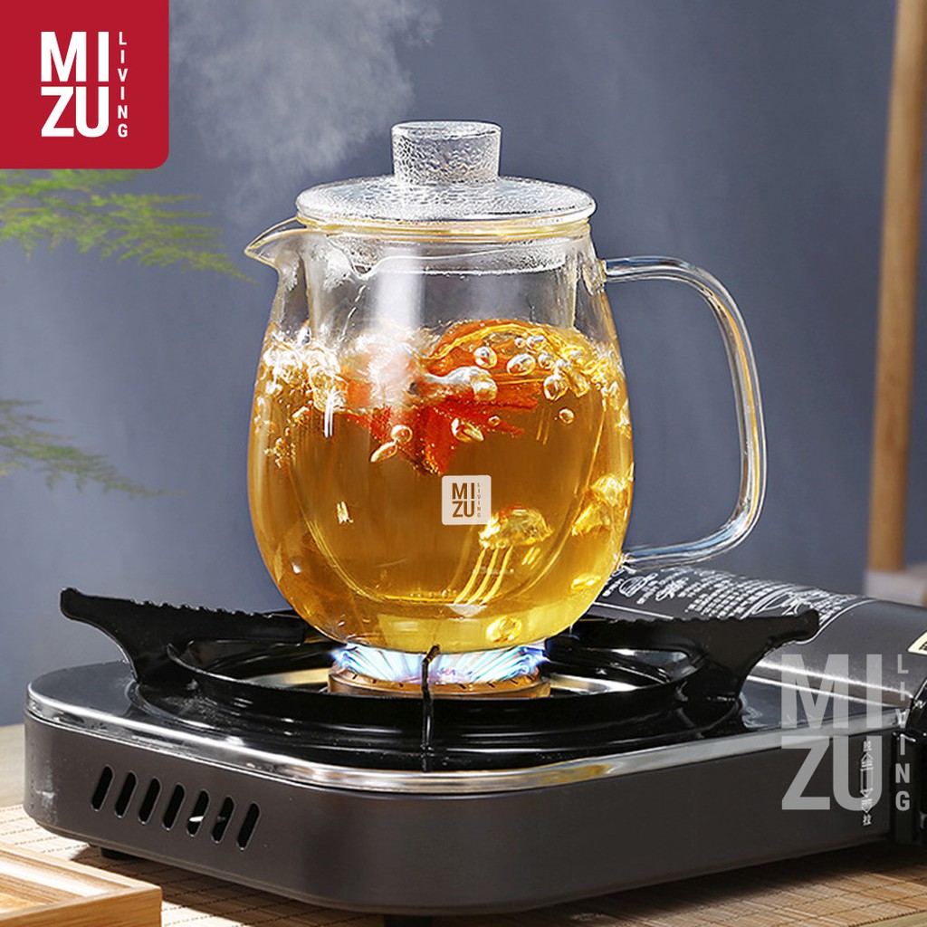 MIZU TEIERA Glass Infuser Teapot 700ml Cangkir Teko Teh Kaca Dual Fungsi