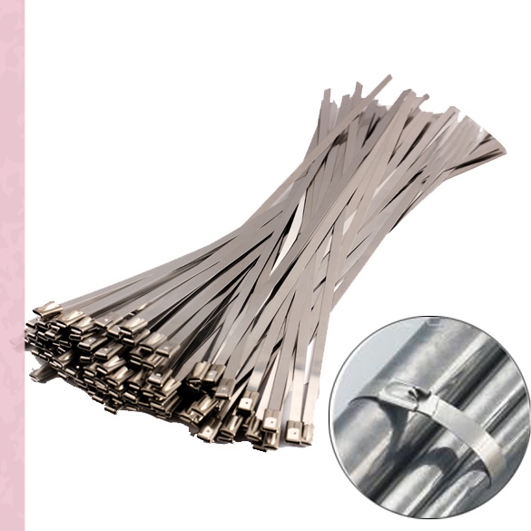 100PCS 4.6x300mm Stainless Steel Exhaust Wrap Coated Locking Cable Zip Ties