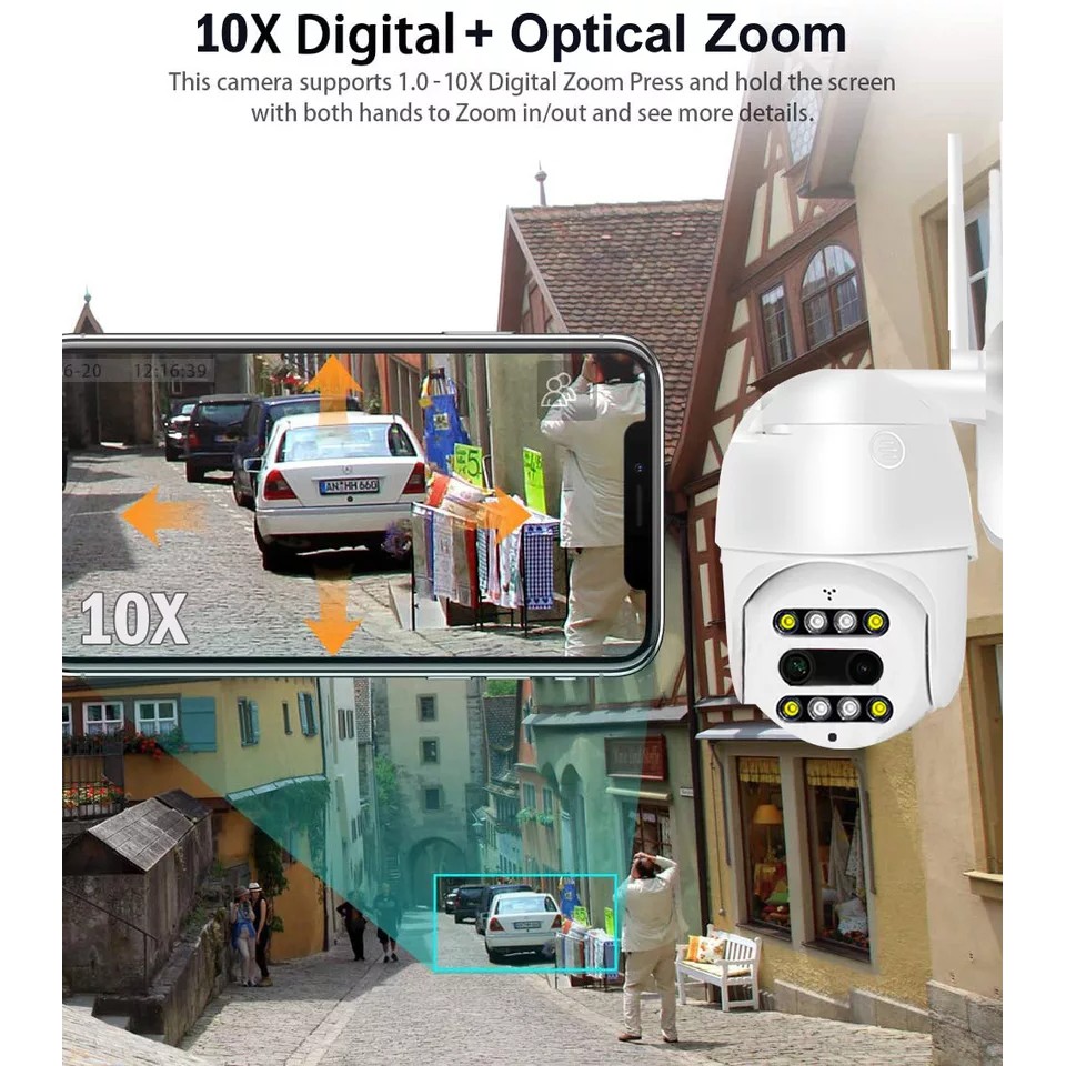 IP Camera / IPCAM  Outdoor CARE CAM 2MP x 2 LENS. Zoom 10x PTZ Pan Tilt 4 IR-4 LED