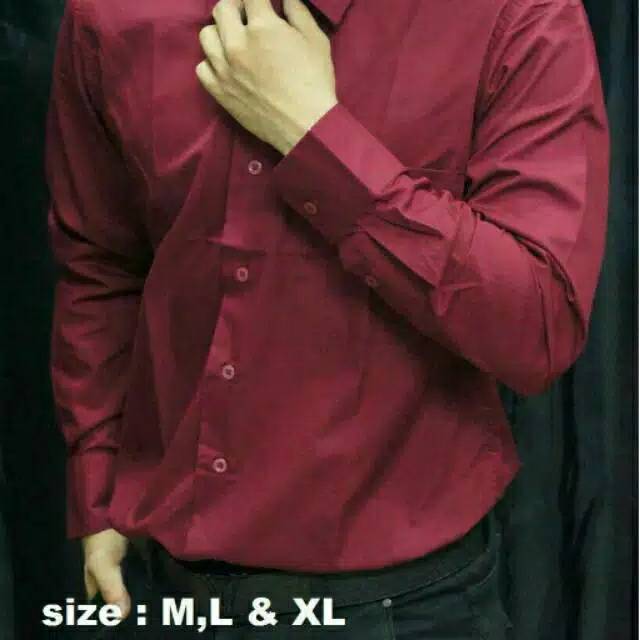 Kemeja formal pria lengan panjang merah maroon