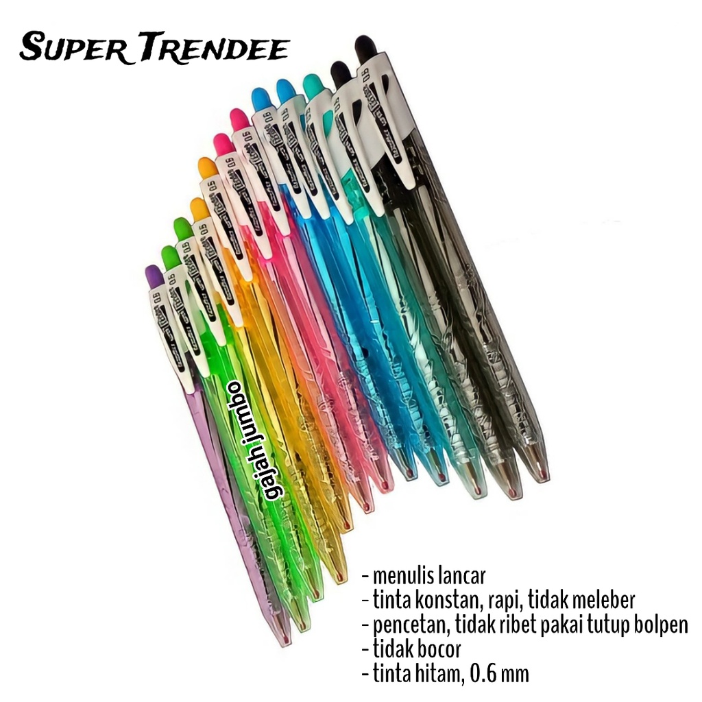 

Bolpen Pen Bolpoin Pencetan Ink Gel Trendee 0.6 mm Pencet Tekan Hitam Murah