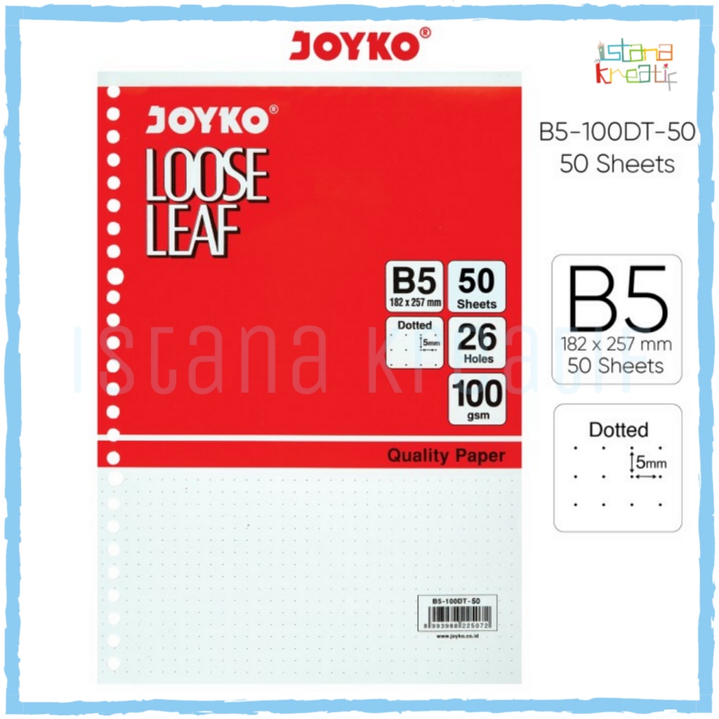 

JOYKO Loose Leaf B5 | 50 lembar | Dotted, Grid, Plain, Line | Kertas File Binder