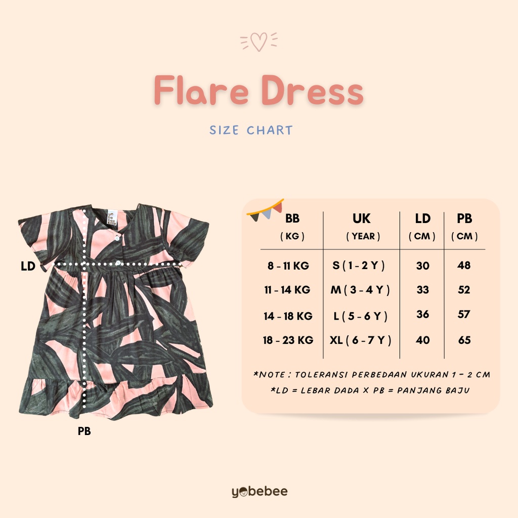 Yobebee Flare Dress Rayon Anak Perempuan Usia 2 3 4 6 7 Tahun Baju Blouse Korea Gaun Babydoll Daster Kids Motif Bunga Karakter Katun Lembut Model Baju Casual Harian Main Santai Anak Cewek