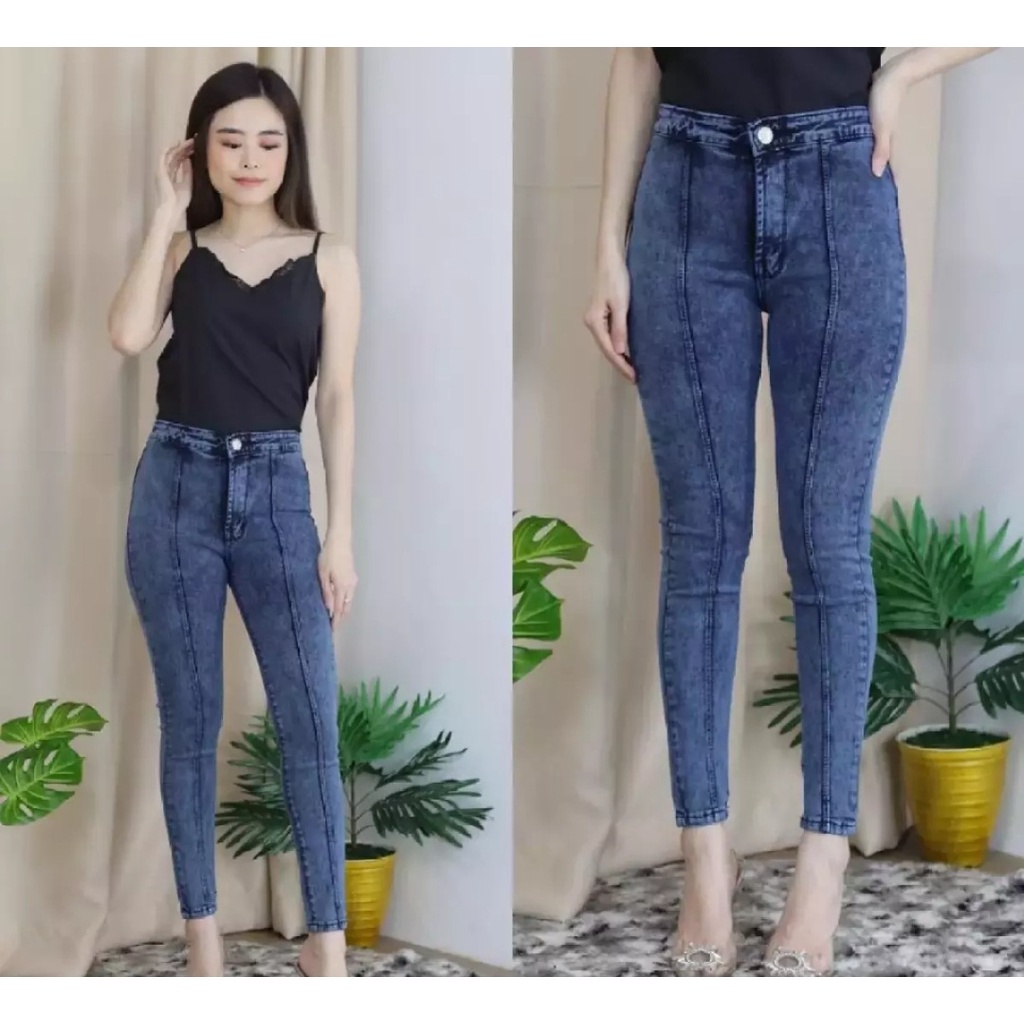 SNOWLY HIGHWAIST SNOW TULANG JEANS WANITA