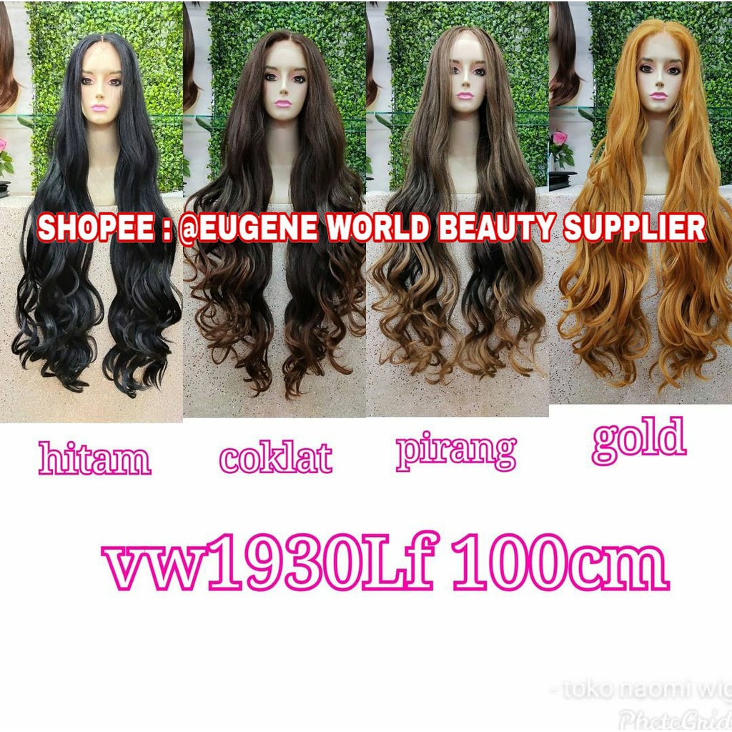 FRONT LACE WIG LACE WIG WANITA PANJANG 100CM 1 METER CURLY WAVE WAVY KERITING RAMBUT ASLI HITAM 1930