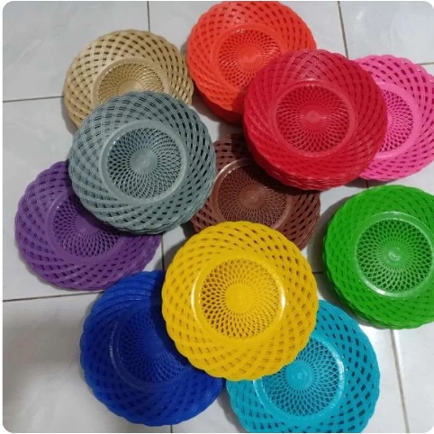 6 pcs   piring rotan plastik anyaman piring bulat rotan piring makan motif bunga kualitas tinggi