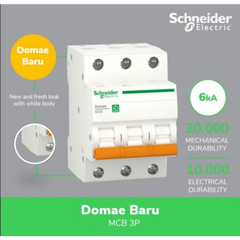 MCB 10A 3 Phase Schneider domae domf01310 MCB 10 Ampere 3 phase