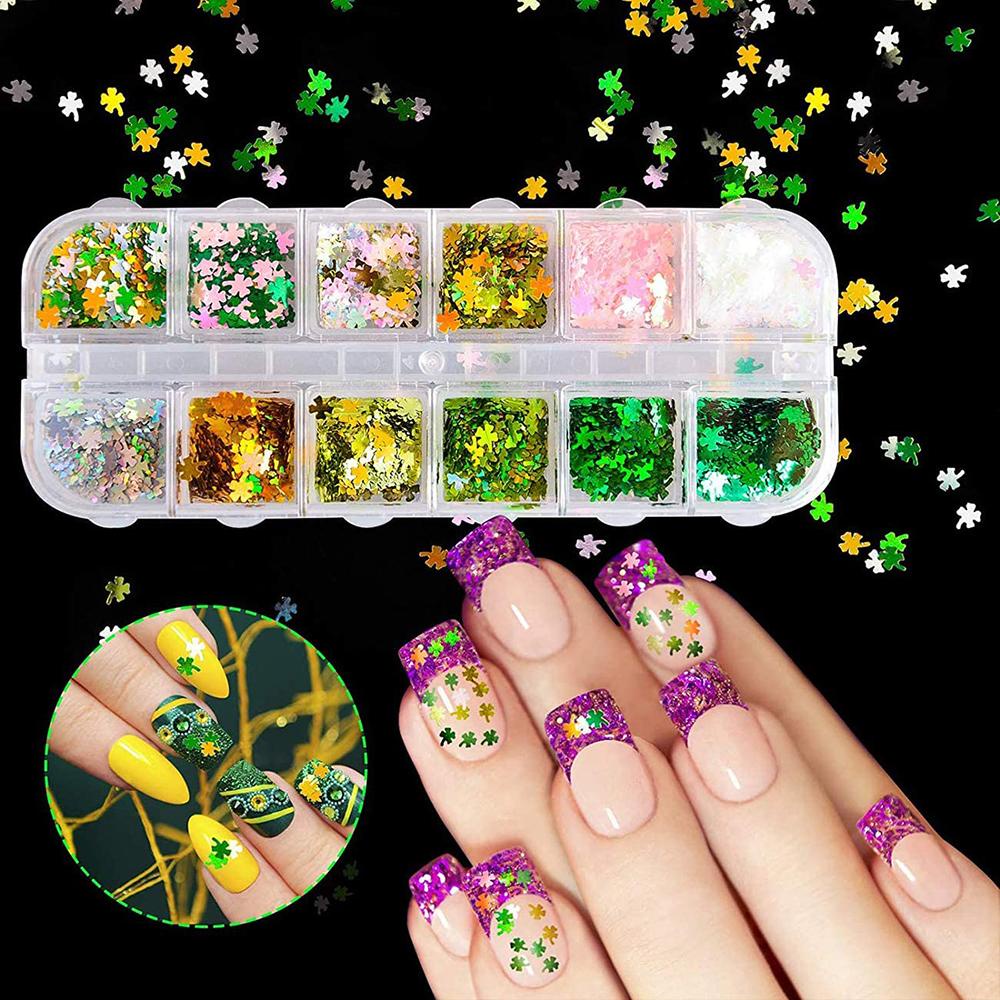 Stiker Kuku Clover Four-leaf Agustinina 1Box Clover Lucky Grass DIY Dekorasi Nail Art