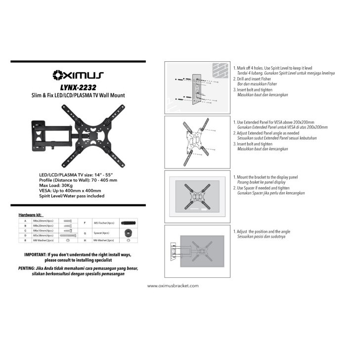 Bracket TV LED Monitor Oximus Lynx 2232 22&quot; - 55&quot;