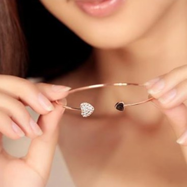 MURMURE.ID | GELANG OPEN CUT BANGLE MOTIF LOVE HATI KRISTAL BRACELET KOREA JW003-5