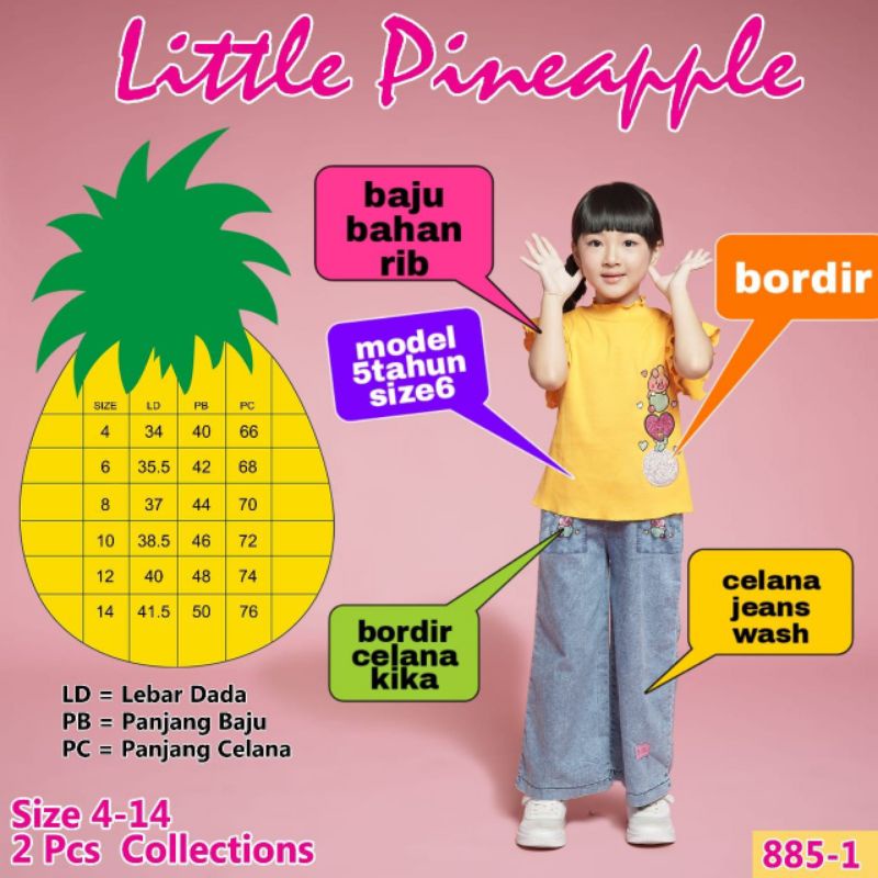 (LP. 885-1)LITTLE PINEAPPLE Setelan Celana Jeans No. 4-15 (4-9th)