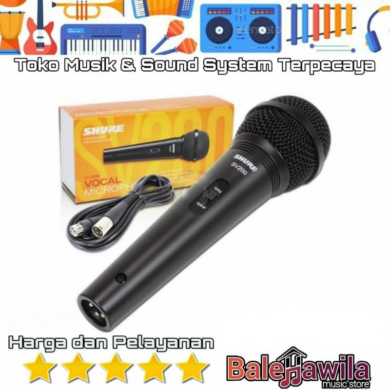Microphone Mic Kabel Vocal Dynamic Dinamic Shure SV200 SV 200 Ori