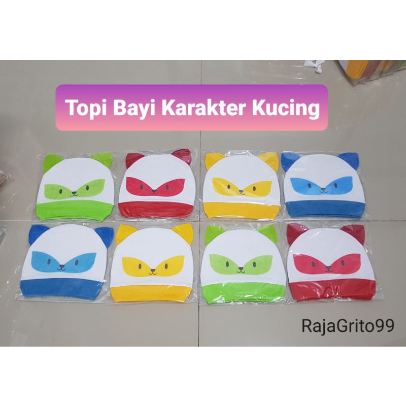 Topi Bayi Karakter Kucing Laki laki Perempuan Usia Newborn / Topi baby karakter Motif kucing - telinga