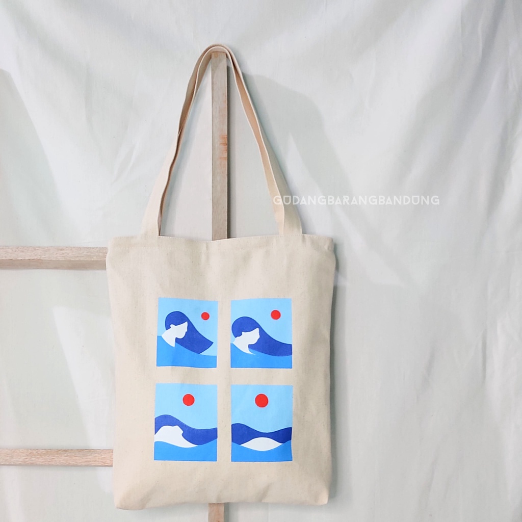 Tote Bag Kanvas Wanita dengan Resleting - Motif Aesthetic untuk Gaya yang Elegan