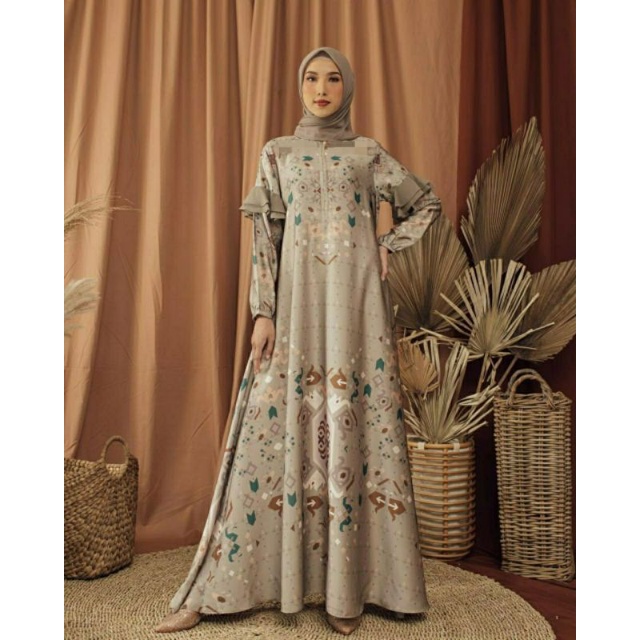 GAMIS BUSUI REAL PIC // BAHAN MAXMARA LUX ADEM JATUH TANGAN CERUTY LD108 PJ140 FIT M - XL