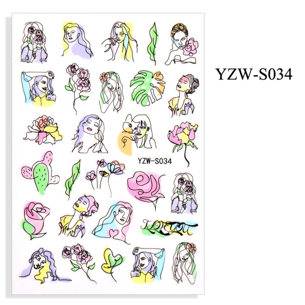 R-flower 1lembar Stiker Kuku Wanita Facial Graffiti Stylish Nail Art Dekorasi