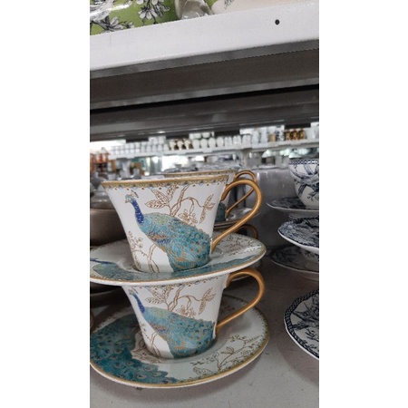 TEA SET PEACOCK ISI 8PC (4 LEPEK 4 CUP TEA)/SANGO/MERAK/HADIAH PERNIKAHAN/HADIAH LEBARAN