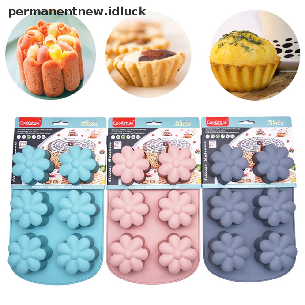 Cetakan Kue Bulan / Roti / Muffin Bentuk Bunga 6 Grid Bahan Silikon Untuk Dapur