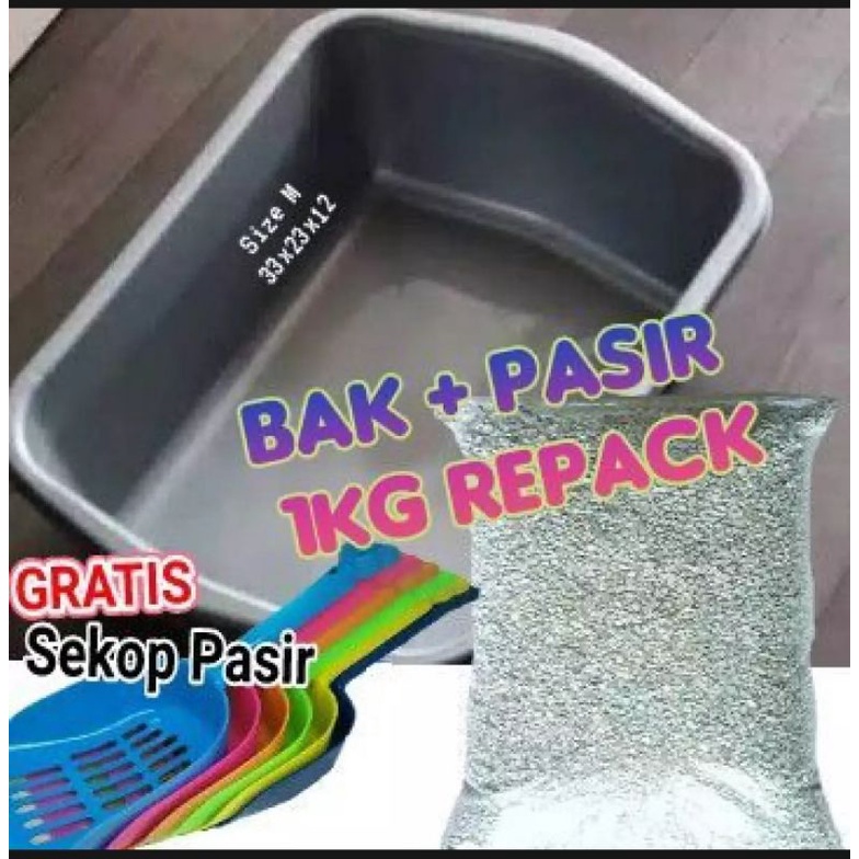 BAK PASIR KUCING Cat Litter Box Tempat Pup Kotoran Hewan 1Set Paket Hemat Toilet Kucing Sedang