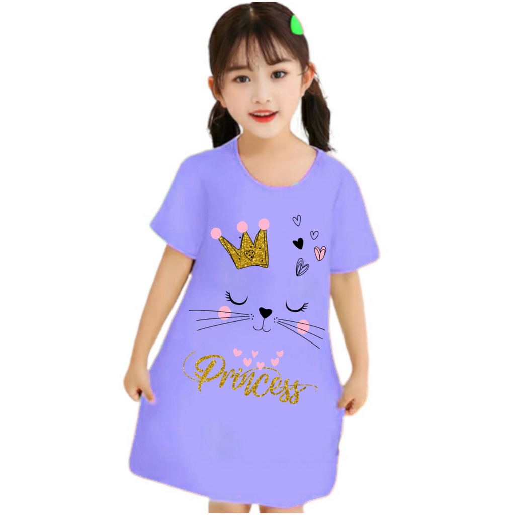 dress anak perempuan gambar kucing mahkota