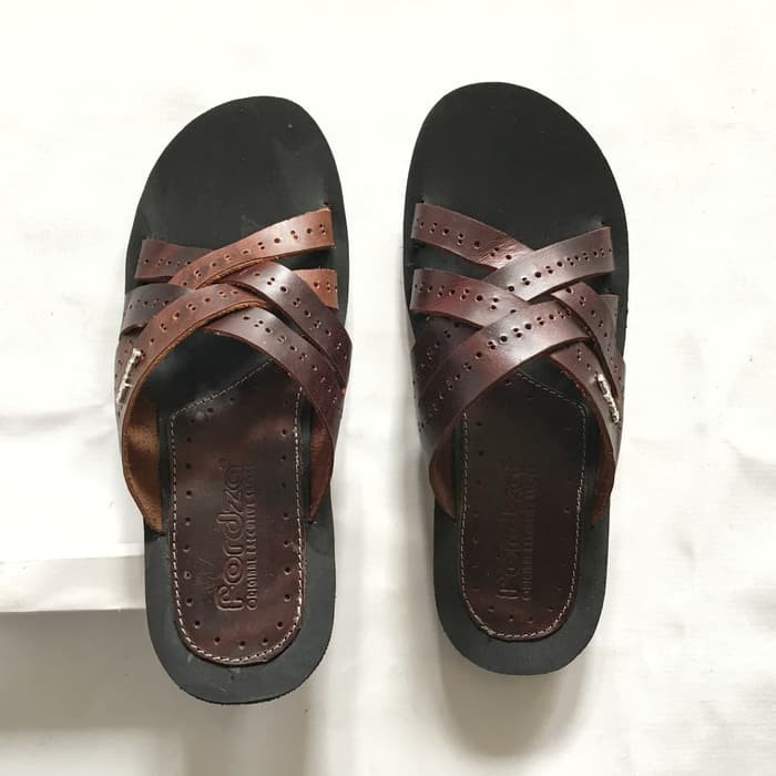 Unik Sandal Pria Fordza 02S Sendal Kulit Pull Up Asli Model Kokop Slop - Cokelat Tua, 40 Sale