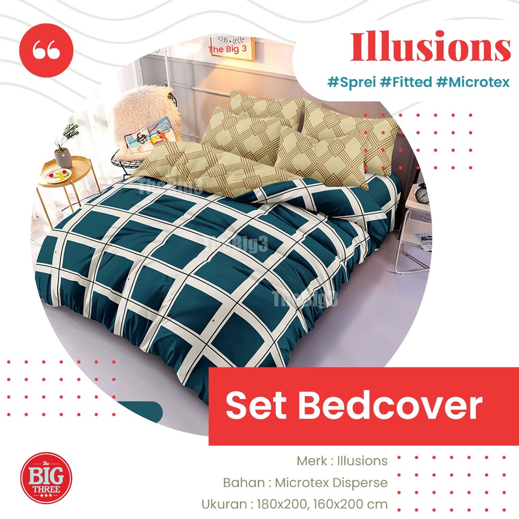 ILLUSIONS Set Bedcover FLAT 180x200 / 160x200 Arima Weberi Clara Kirana Hansel Alea Ameena Terra Indira Ralia Raven Terra Ghina Vena - King 180 Fitted illusions