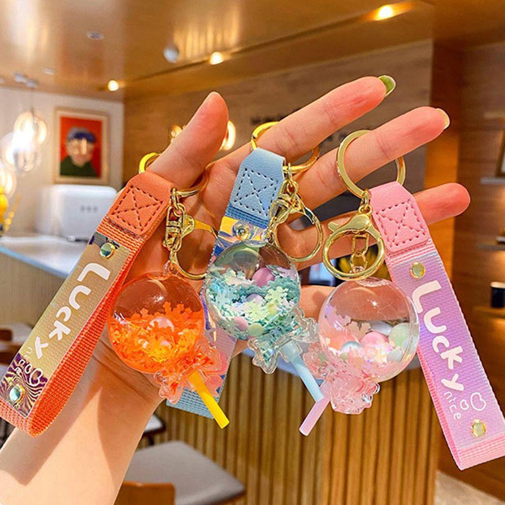 NEEDWAY Needway Gantungan Kunci Lucu Kreativitas Key Ring Pasir Hisap Snowflake Perhiasan Minyak Cair Lollipop Akrilik Keychain