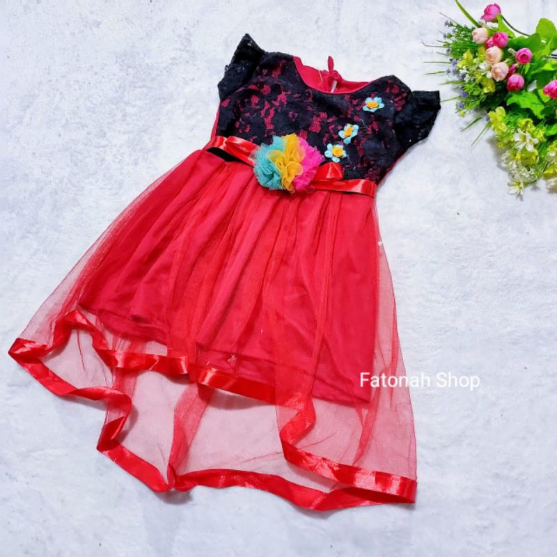 Dress anak cewek 1 2 tahun baju anak perempuan tutu ( dress brukat hitam tali )