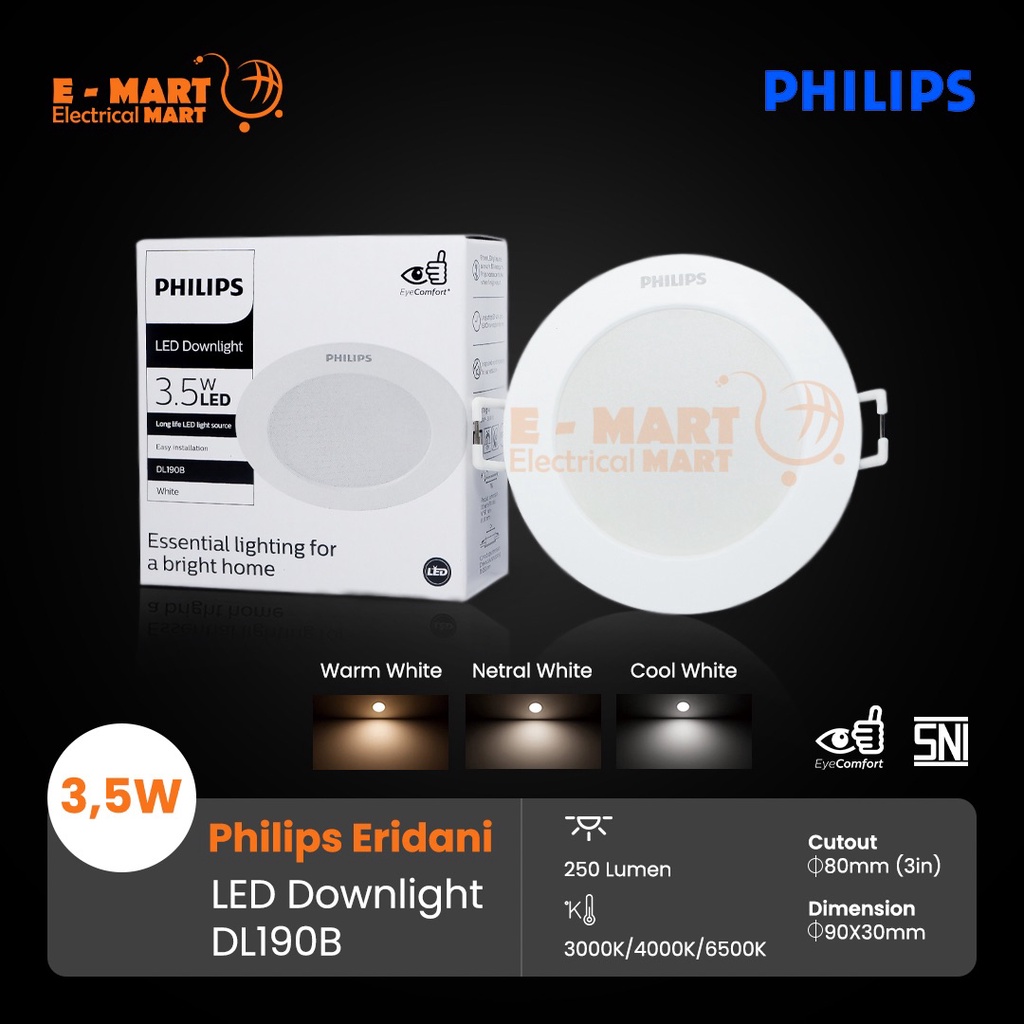 Downlight LED PHILIPS ERIDANI 3.5W 3inch 3 Watt DL190B 3.5Watt