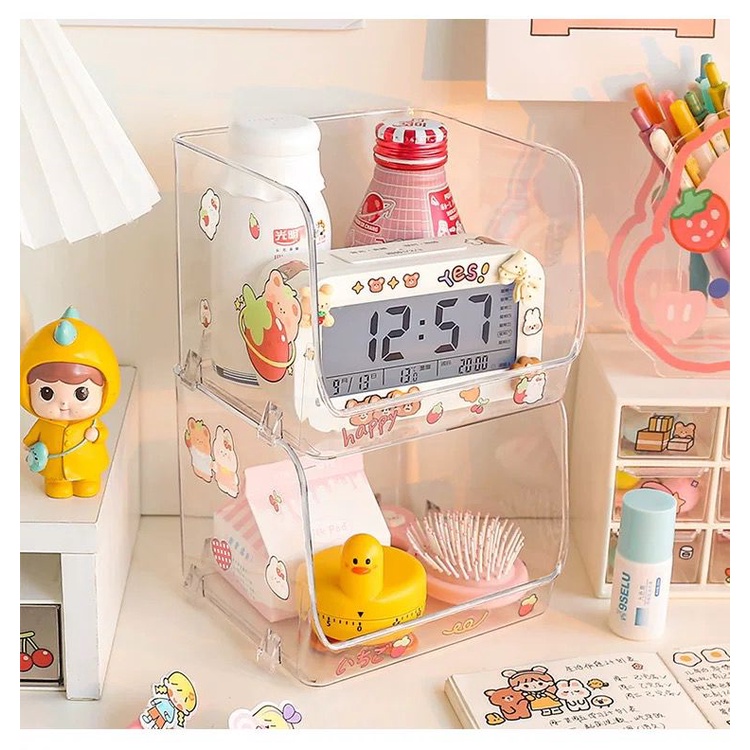 [littlecrab] Rak Putih Transparan Akrilik Clear Rak Penyimpanan Barang Aesthetic Stationary Kit Room Decoration Tempat Simpan Barang Desk Organizer Lucu Unik