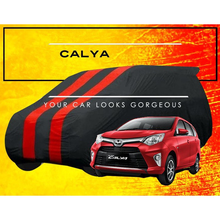 Body Cover Mobil Calya Sigra Warna Hitam List Merah / Selimut Mobil