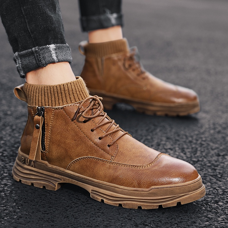 Dr. Martens Boots Pria  Korea High-Top Boots Inggris Kerja Menengah Pria-Top sepatu Kasual Sepatu Mo
