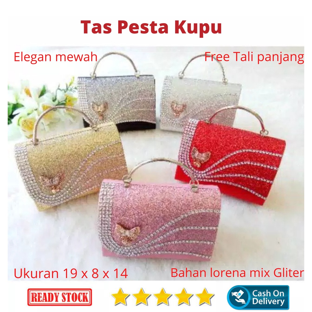 TAS PESTA KUPU MODEL CLUCTH DAN SELEMPANG TERKESAN MEWAH DAN ELEGAN READY DERA SHOP99