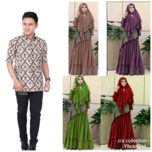 Couple set gamis+hijab L XL XXL jumbo (LD 98 102 110 120 130) unggul jaya/primissima ceruti.sidomuly