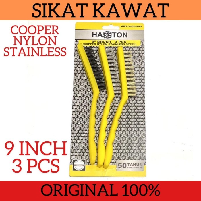 HASTON Set 3 Pcs Sikat Wire Brush Kawat Cooper Nylon Besi 9 inch