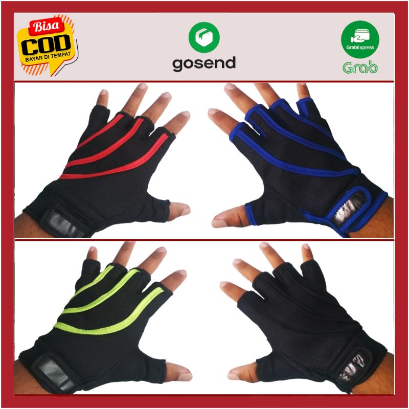 Sarung Kaos Tangan Glove Half Finger Sepeda Motor Motif Garis Salur