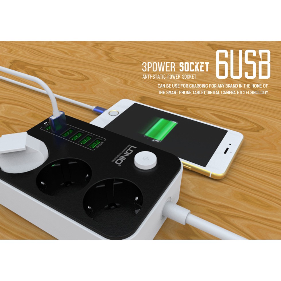 Original LDNIO SE3631 5V 3.4A Desktop 3 Power Socket 6 USB Port 5.24ft 1.6m EU Plug Charging Socket