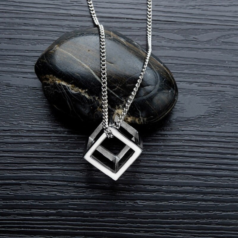 Simple Hollow Geometric Rubik's Cube Unique Wild Pendant Square Frosty Fashion Couple Necklace Fashion Charm Party Jewelry