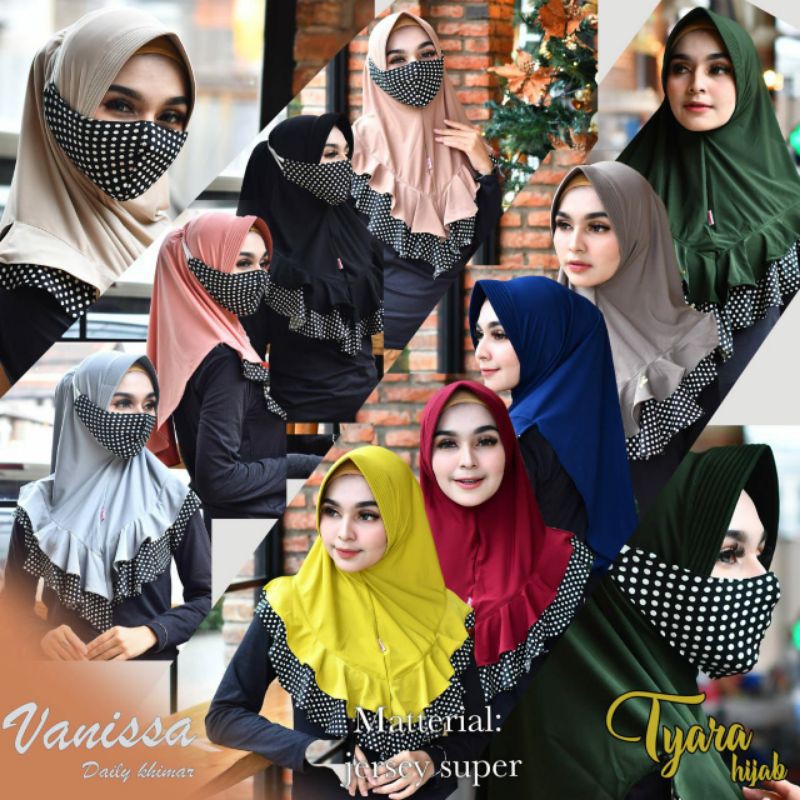 Jilbab vanissa instan harian by Tyara Bahan jersey super pet Busa free masker