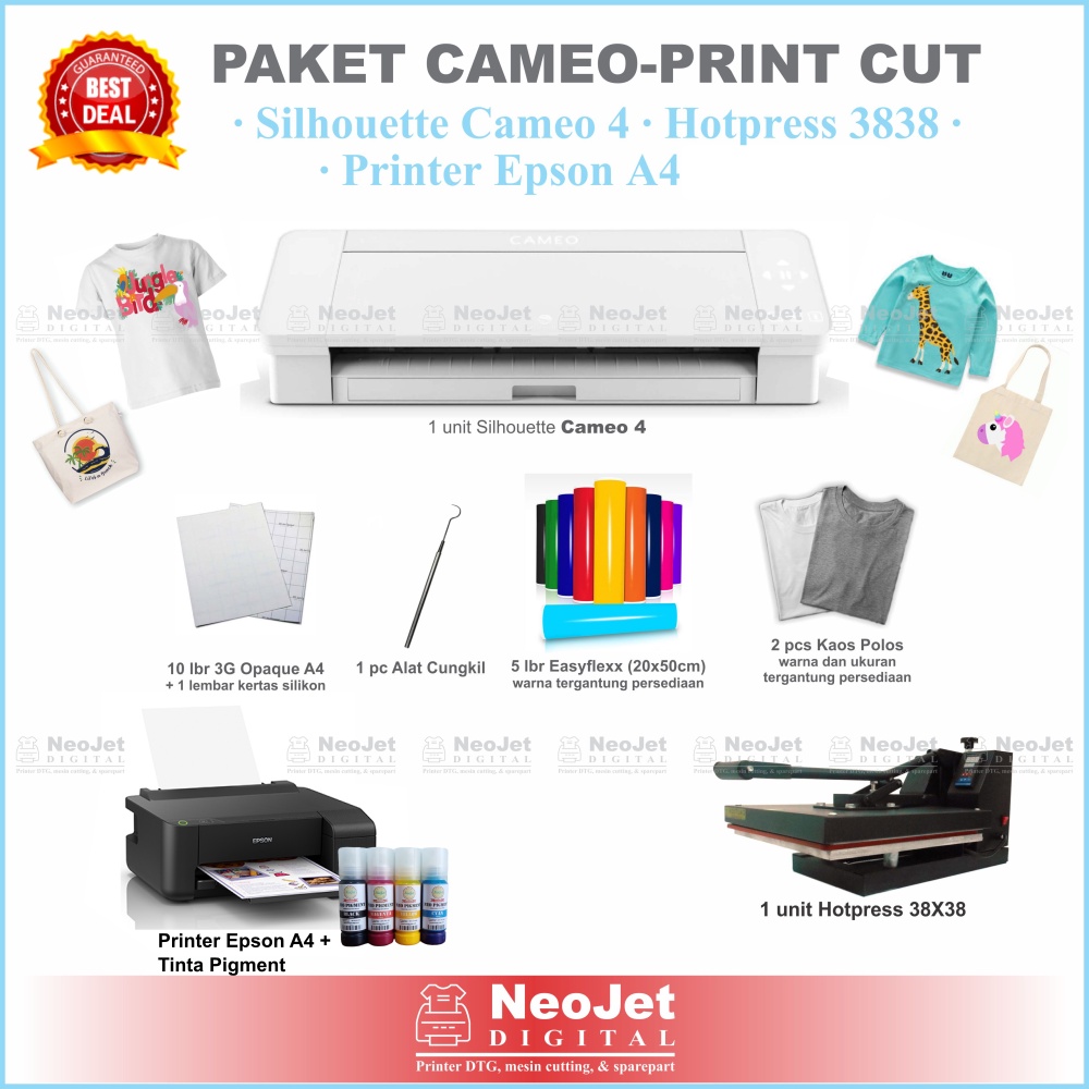 Paket Mesin Sablon Digital Custom Distro Mini Cameo Print Cut Printing Cutting